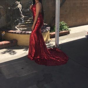 Red sequin prom dress
